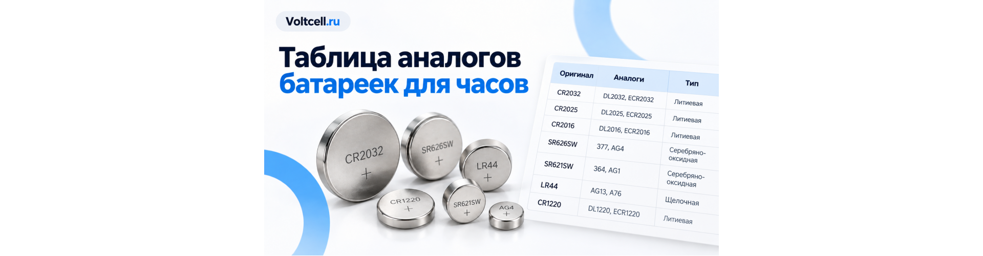 Таблица аналогов батареек для часов