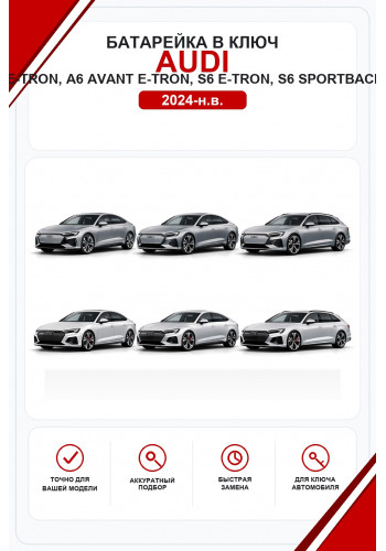 Батарейки в ключ Audi A6 e-tron, A6 Sportback e-tron, A6 Avant e-tron, S6 e-tron, S6 Sportback e-tron, S6 Avant e-tron (Ауди А6 e-tron)