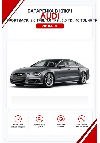 Батарейки в ключ Audi A7, Sportback, S7, S7 Sportback, RS7, RS7 Sportback, 2.0 TFSI, 3.0 TFSI, 3.0 TDI, 40 TDI, 45 TFSI, 45 TDI, 50 TDI, 55 TFSI, 50 TFSI e, 55 TFSI e (Ауди А7)