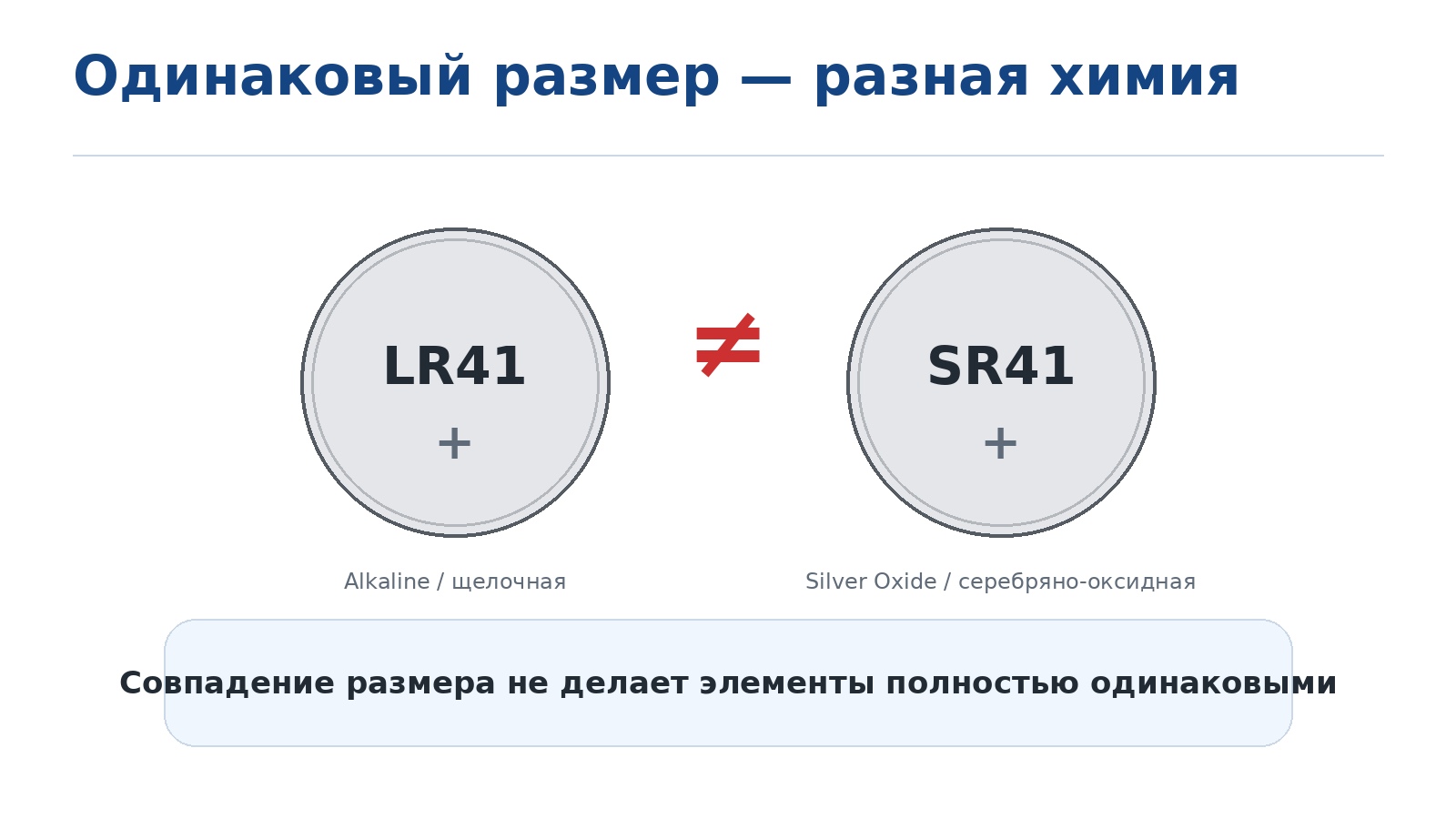 Одинаковый размер LR41 и SR41, но разная химия